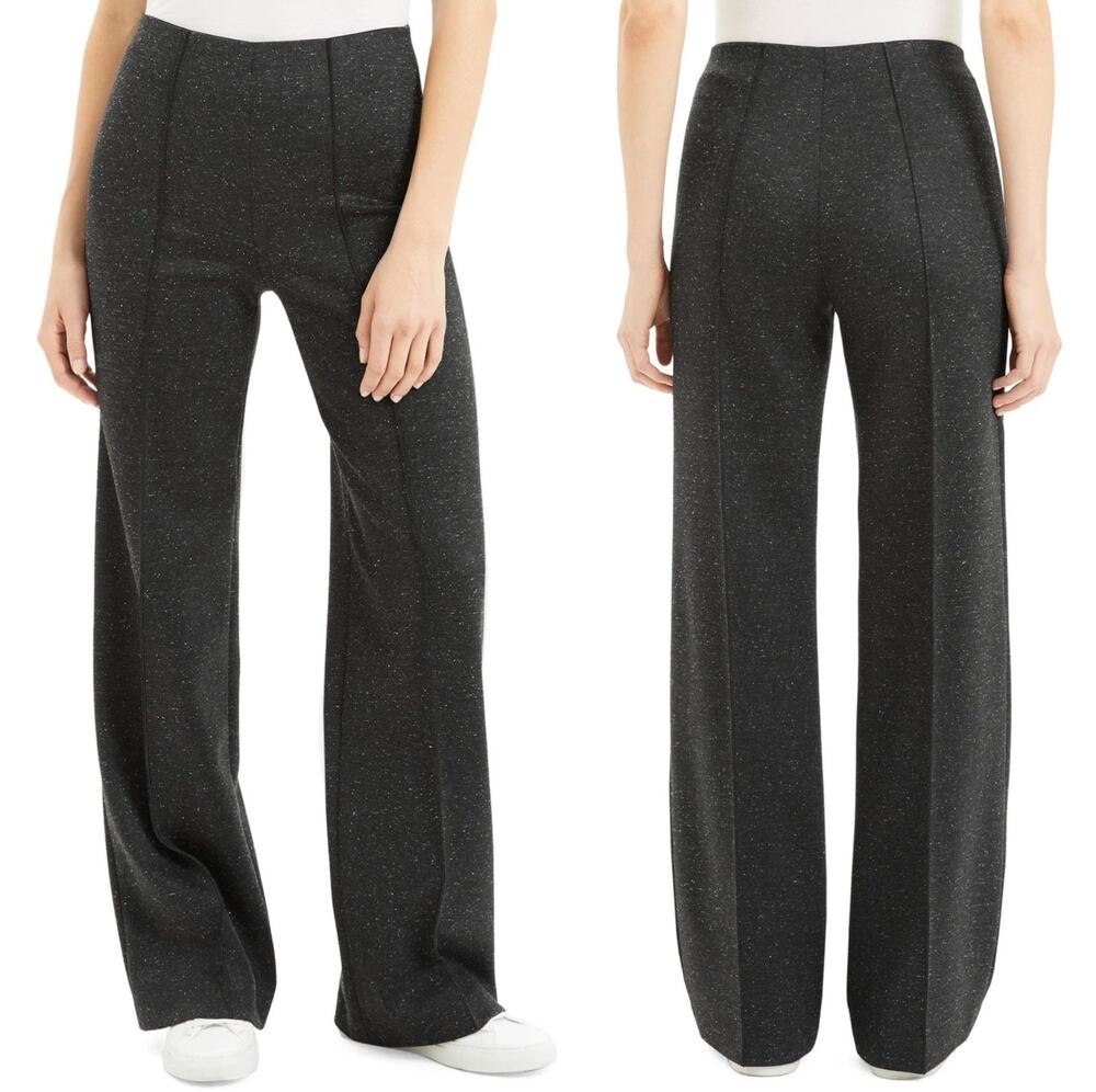 Theory Melange Wide Leg Ponte Knit Pull On Pants Gray Capsule Minimalist 6